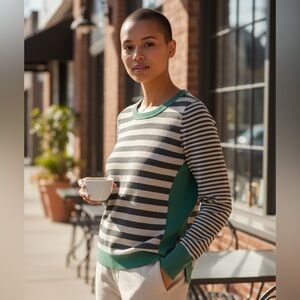 Olive + Oak Green Gray Stripped Sweater XS